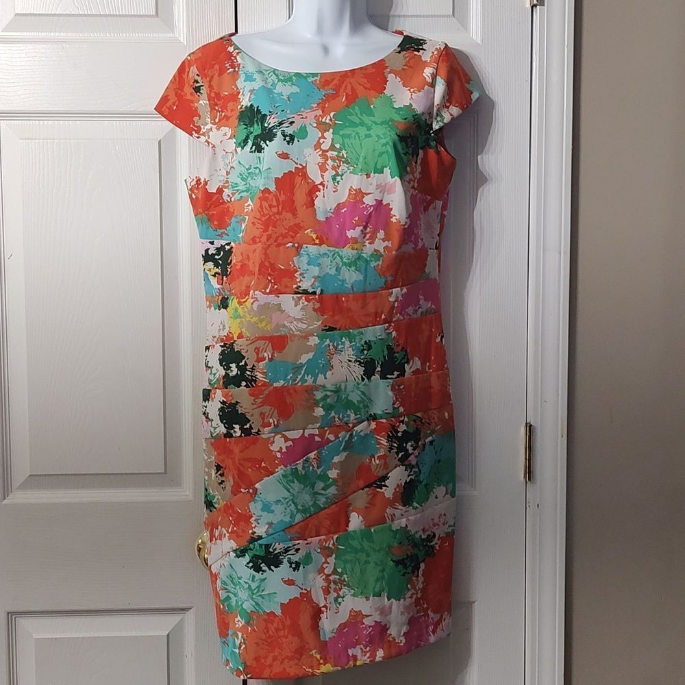 AGB   multicolor a line spring flirty cap sleeve dress  Sz 14